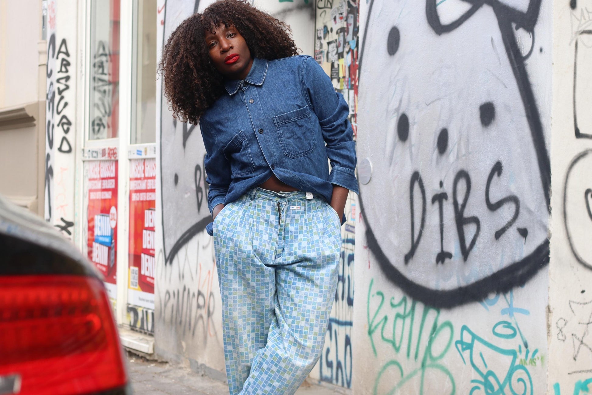 Vintage Checkered Pants Blue Green Geometric Print Trousers 90s Retro Streetwear