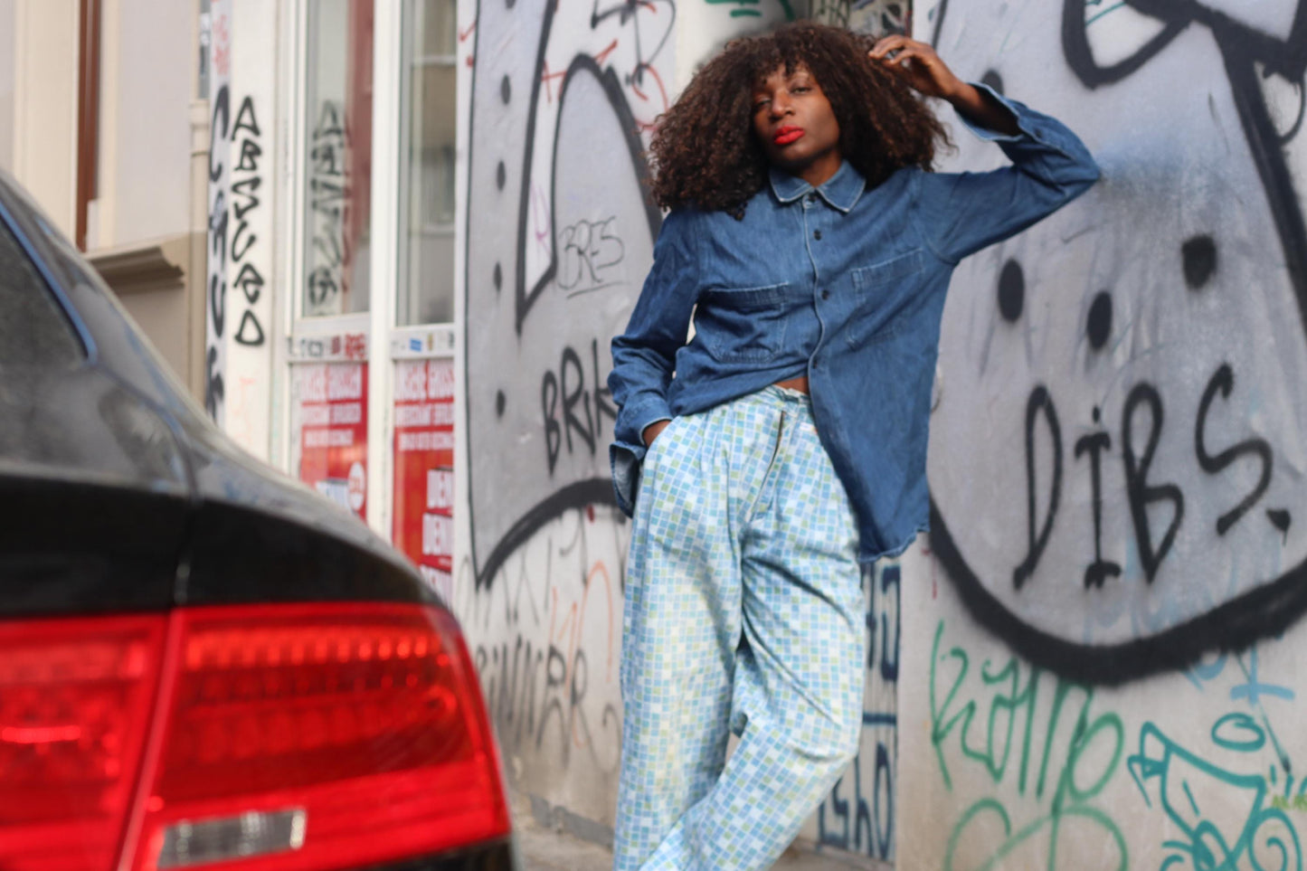 Vintage Checkered Pants Blue Green Geometric Print Trousers 90s Retro Streetwear