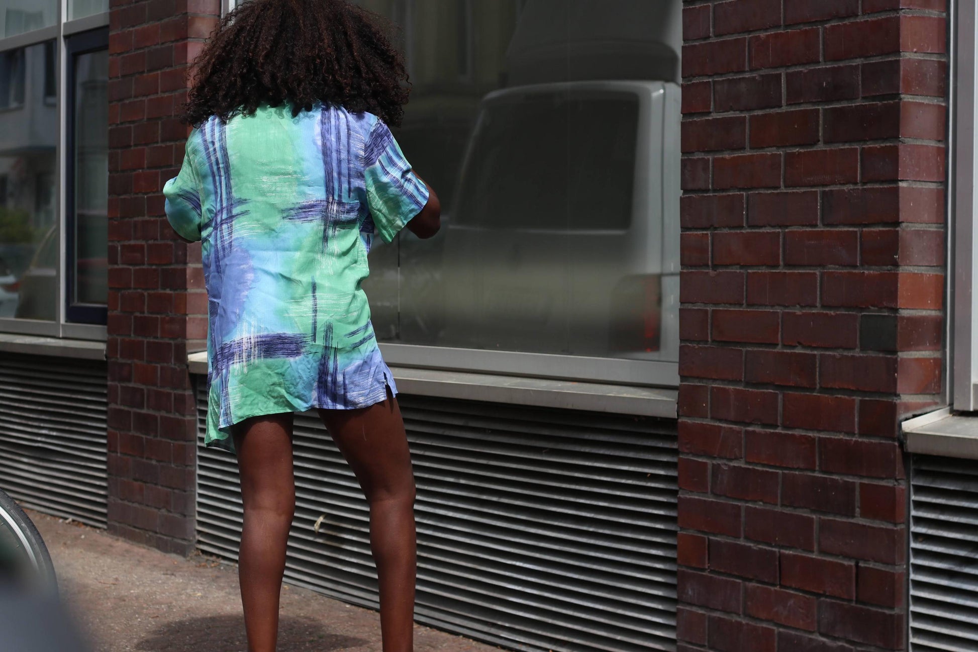 Vintage 90s Oversized Abstract Print Button Down Shirt Blue Green Short Sleeve