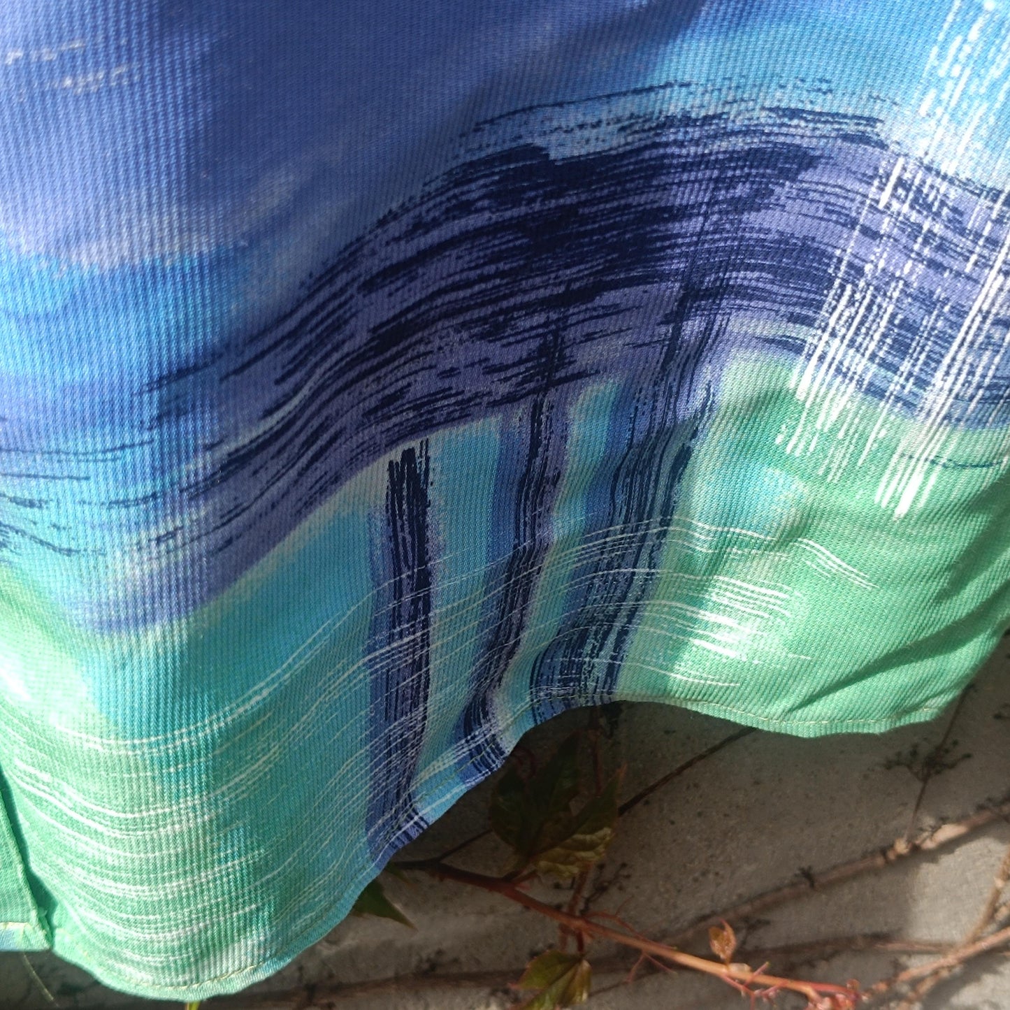 Vintage 90s Oversized Abstract Print Button Down Shirt Blue Green Short Sleeve