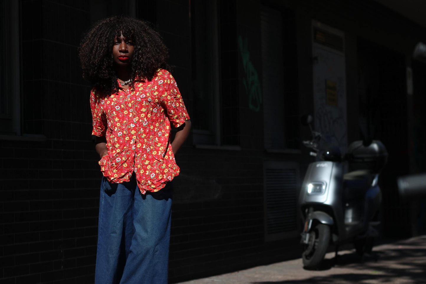 Vintage Floral Blouse Red 90s Button Up Shirt Retro Flower Print Top
