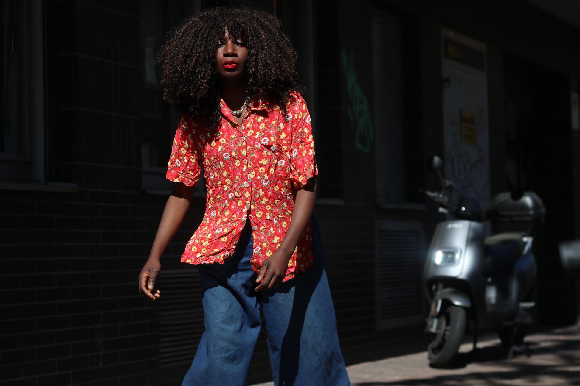 Vintage Floral Blouse Red 90s Button Up Shirt Retro Flower Print Top