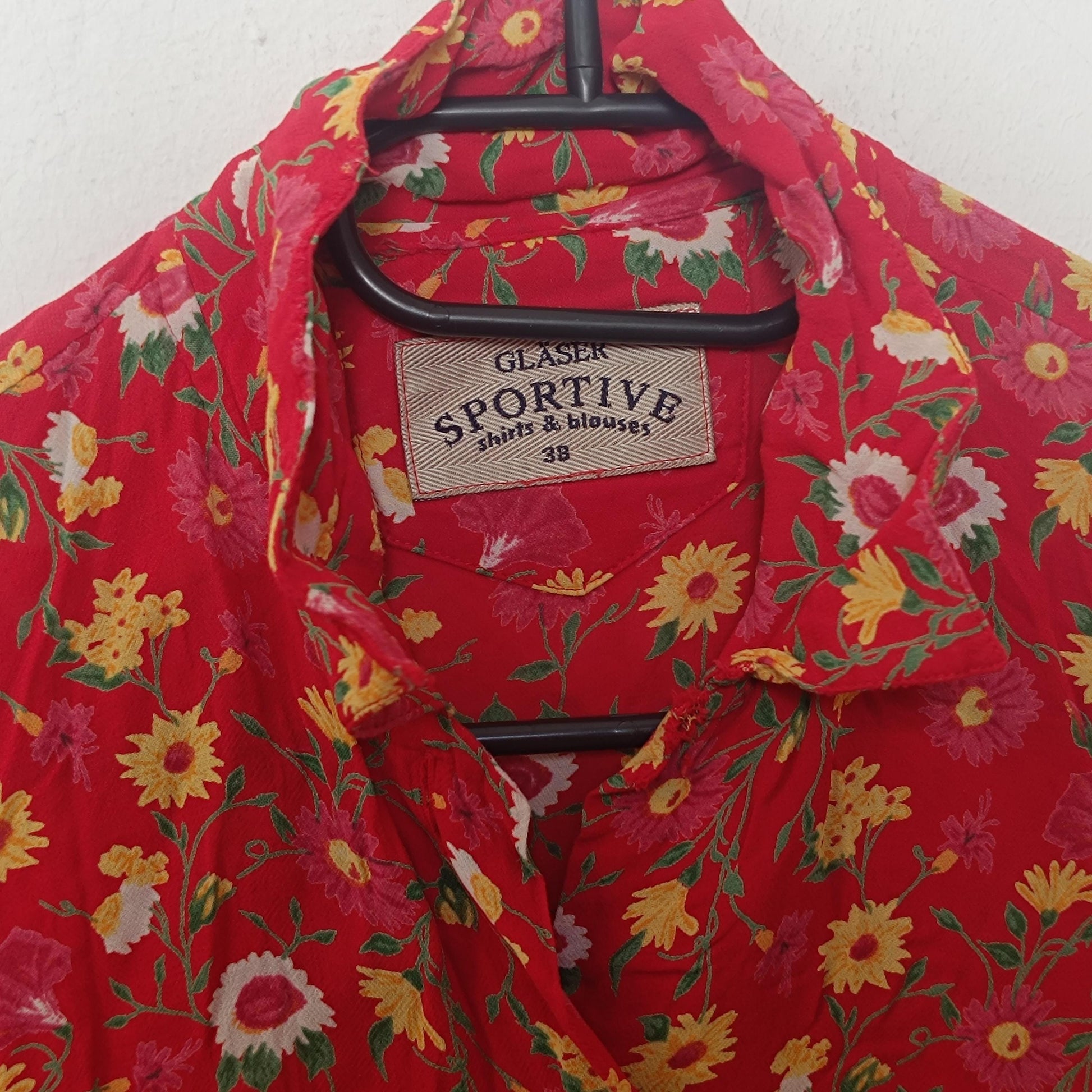 Vintage Floral Blouse Red 90s Button Up Shirt Retro Flower Print Top