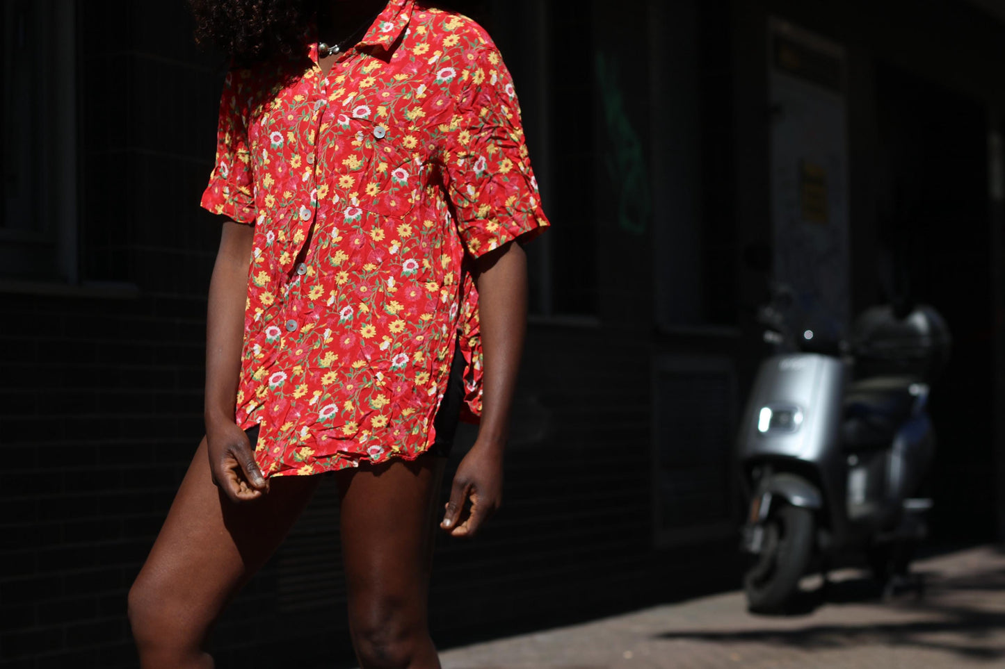 Vintage Floral Blouse Red 90s Button Up Shirt Retro Flower Print Top