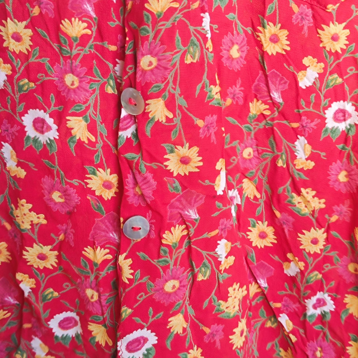 Vintage Floral Blouse Red 90s Button Up Shirt Retro Flower Print Top
