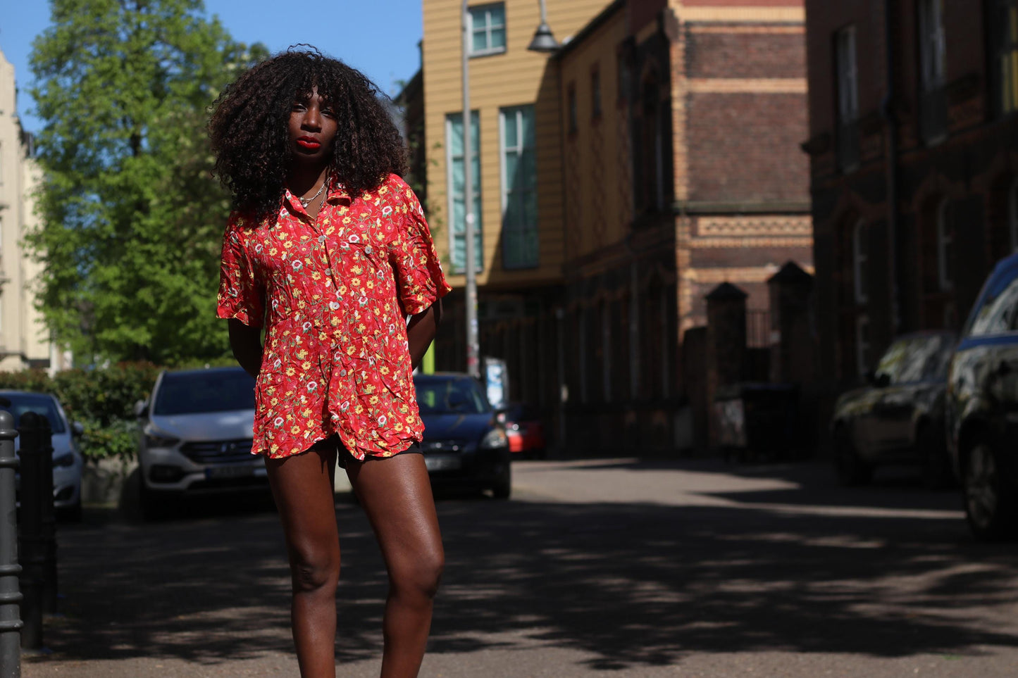 Vintage Floral Blouse Red 90s Button Up Shirt Retro Flower Print Top