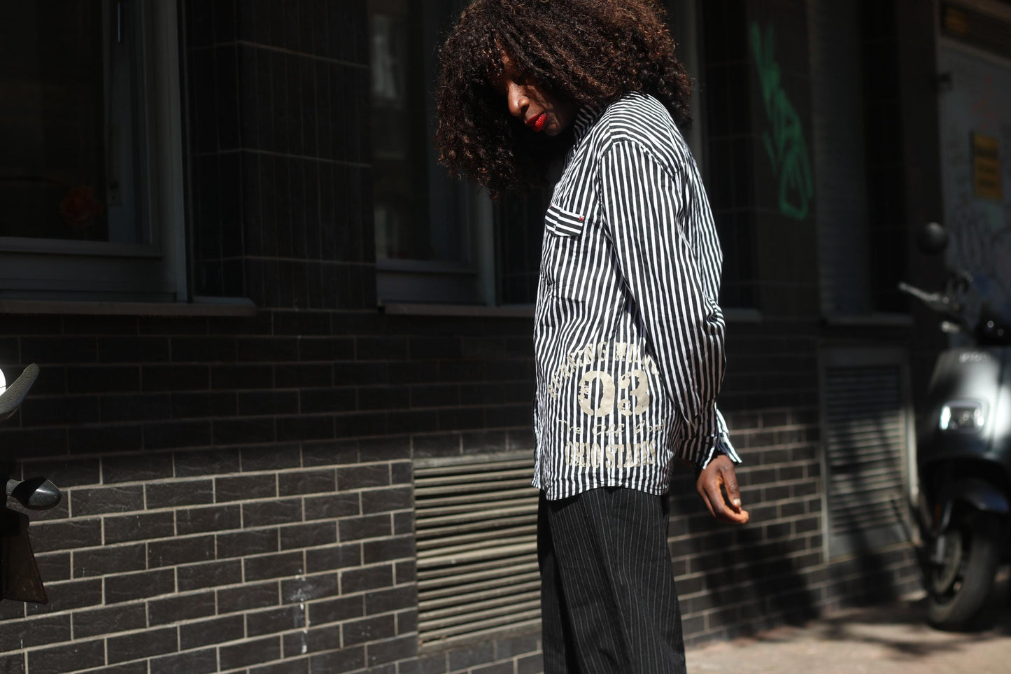 Vintage Striped Shirt Graphic Print Button Down Oversized 90s Streetwear Blouse