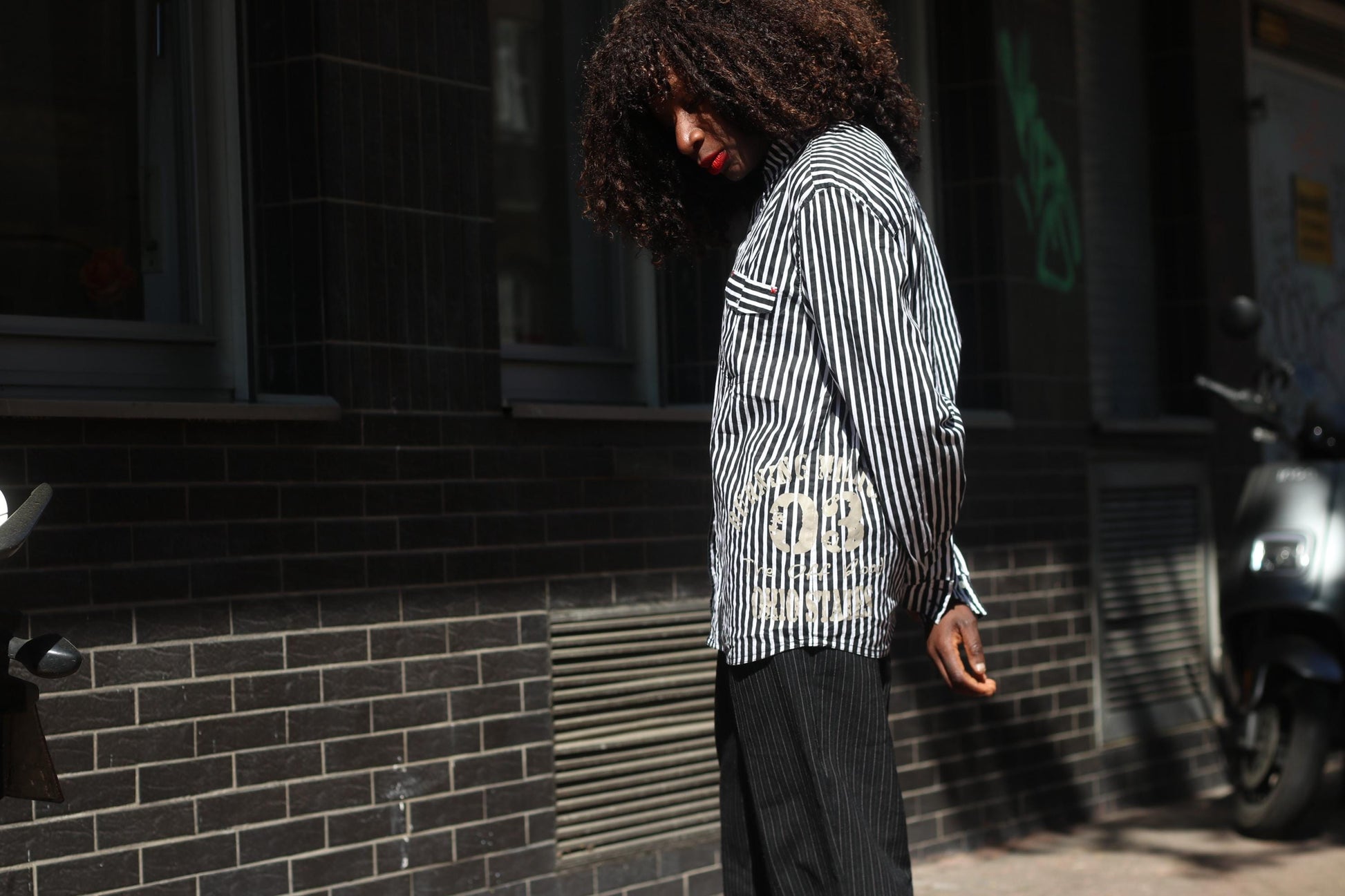 Vintage Striped Shirt Graphic Print Button Down Oversized 90s Streetwear Blouse