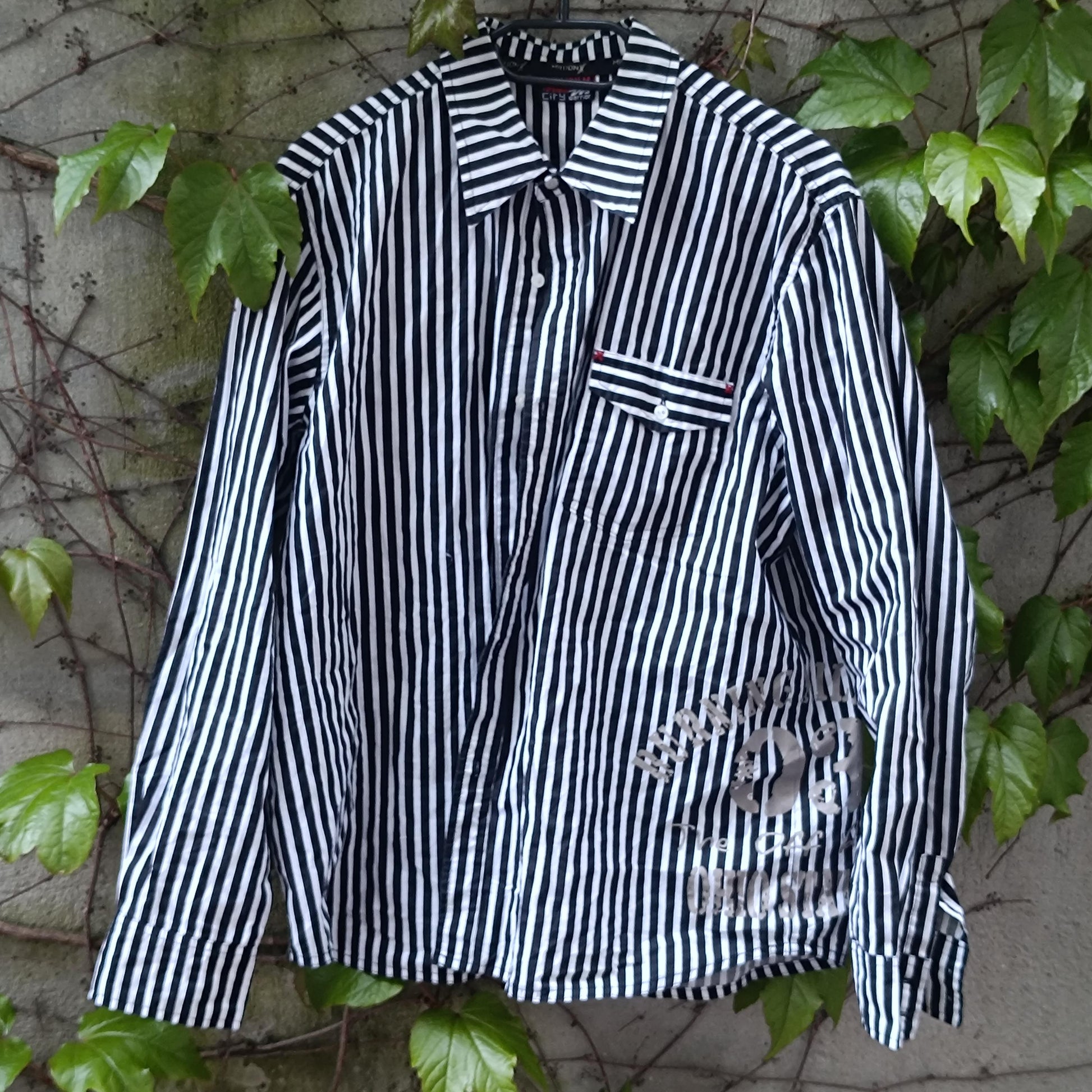 Vintage Striped Shirt Graphic Print Button Down Oversized 90s Streetwear Blouse