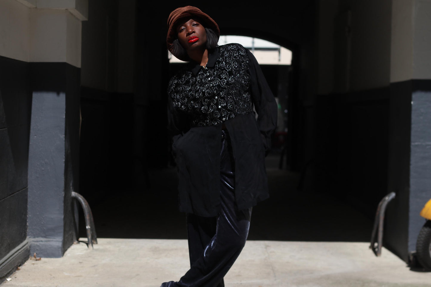 Vintage Black Velvet Tunic Blouse| 80s Embroidered Top Long Sheer Sleeve Evening