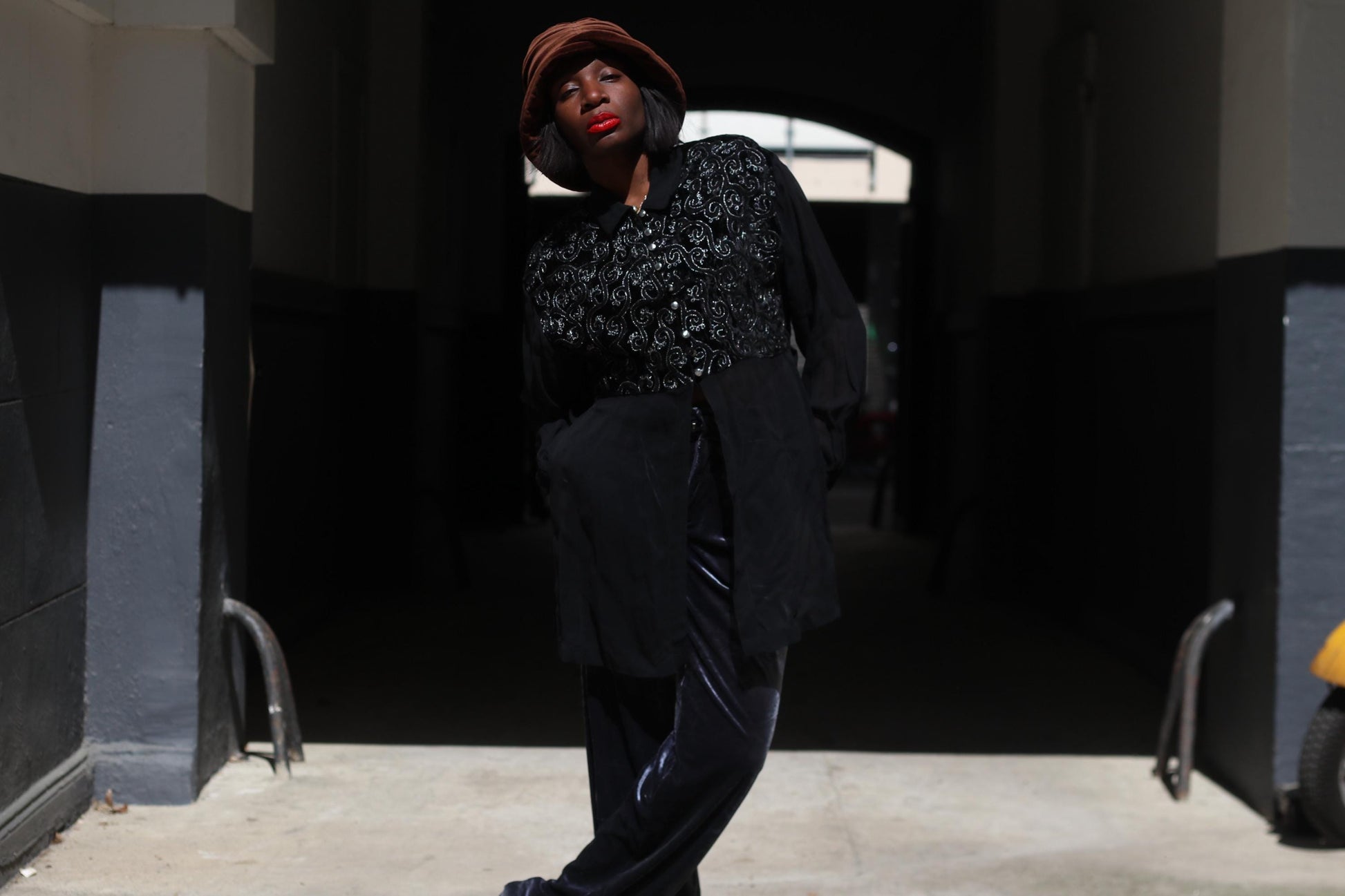 Vintage Black Velvet Tunic Blouse| 80s Embroidered Top Long Sheer Sleeve Evening