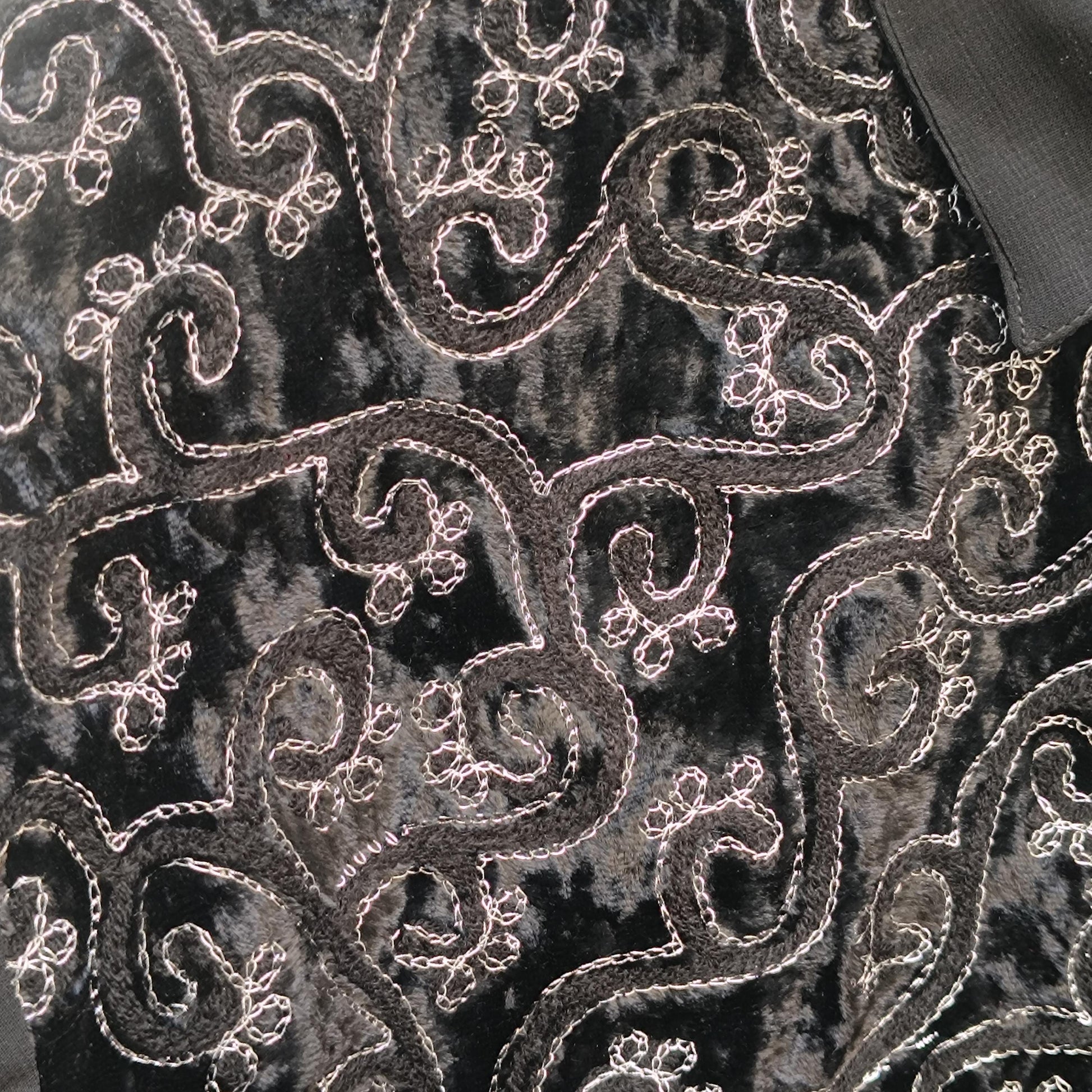 Vintage Black Velvet Tunic Blouse| 80s Embroidered Top Long Sheer Sleeve Evening