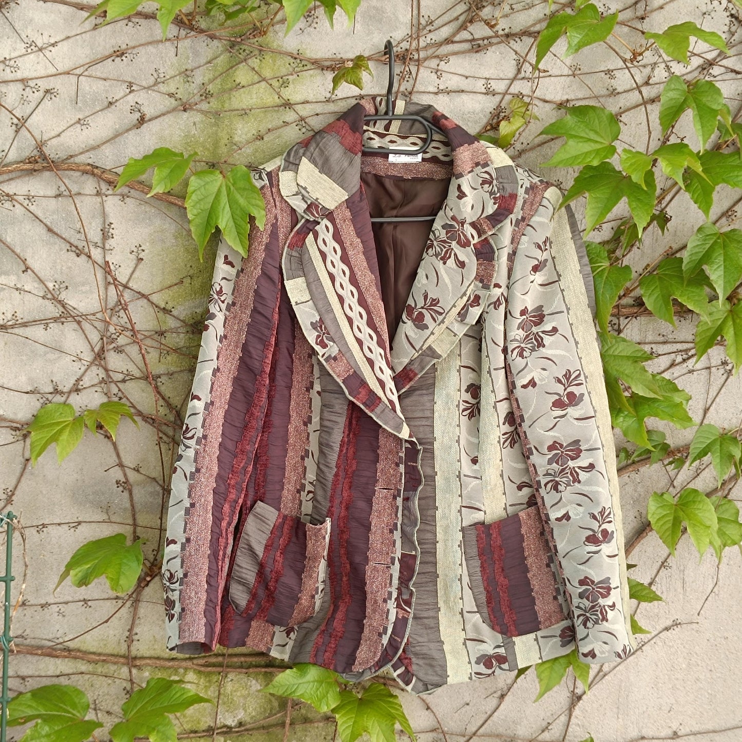Vintage Patchwork Blazer Floral Tapestry Jacket Mixed Print Boho 90s Art To Wear