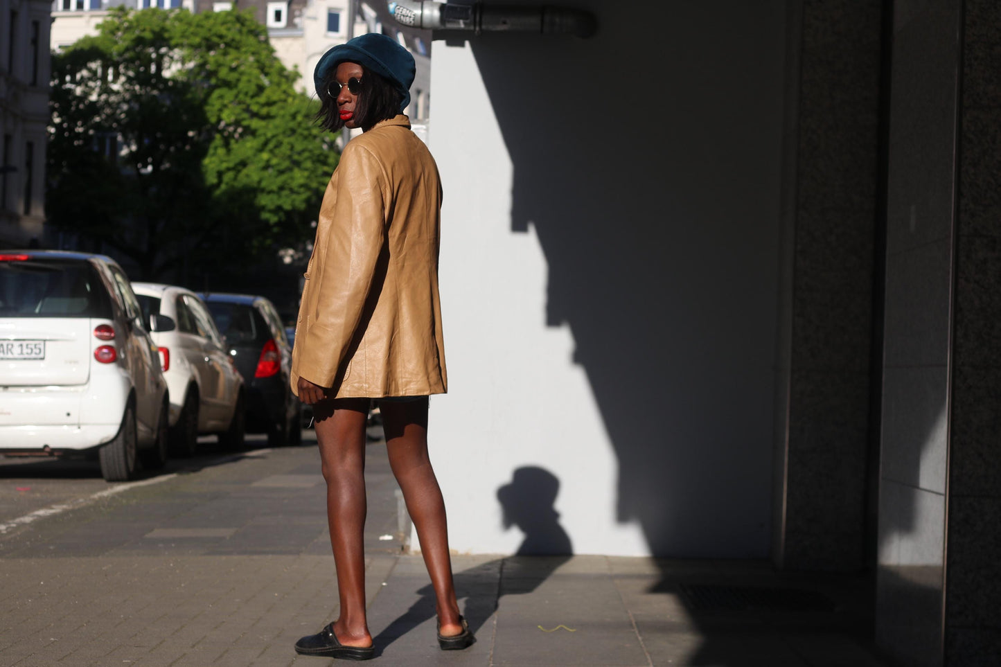 Vintage Leather Blazer Tan Brown Oversized Leather Jacket 90s Minimalist Coat