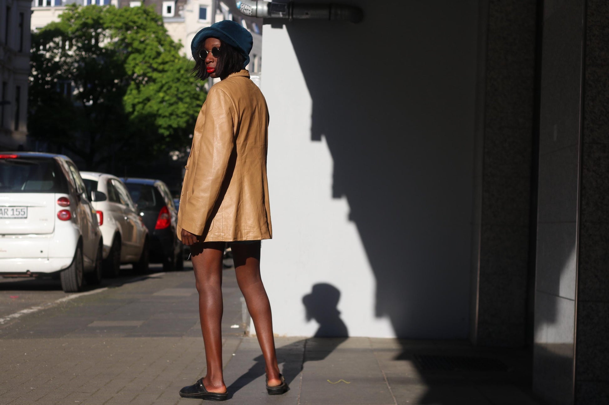 Vintage Leather Blazer Tan Brown Oversized Leather Jacket 90s Minimalist Coat