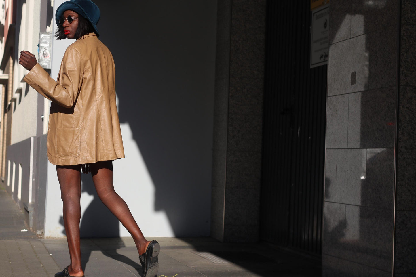 Vintage Leather Blazer Tan Brown Oversized Leather Jacket 90s Minimalist Coat