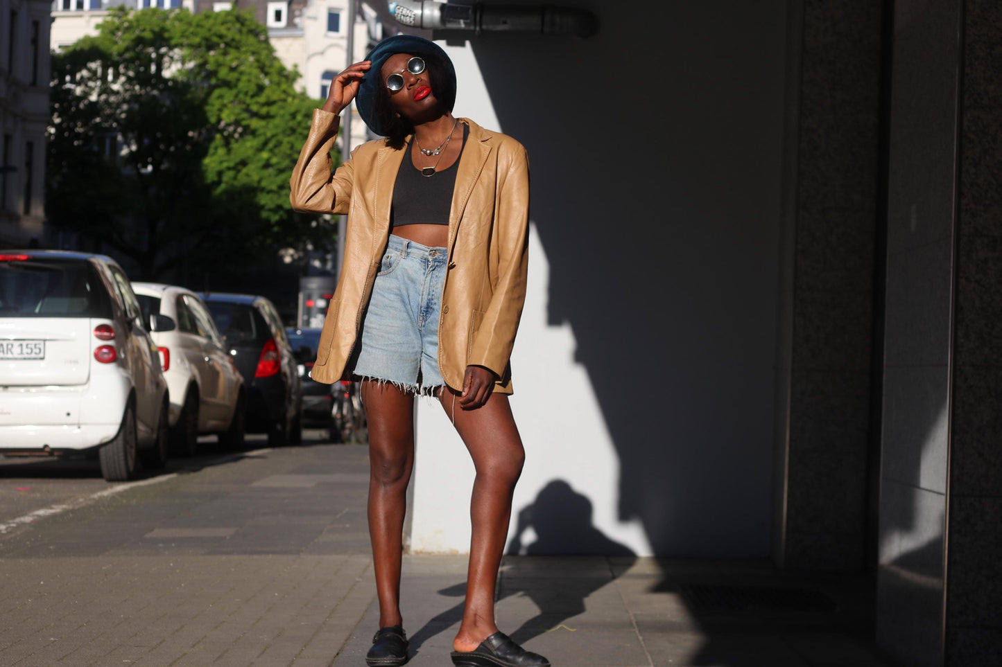 Vintage Leather Blazer Tan Brown Oversized Leather Jacket 90s Minimalist Coat