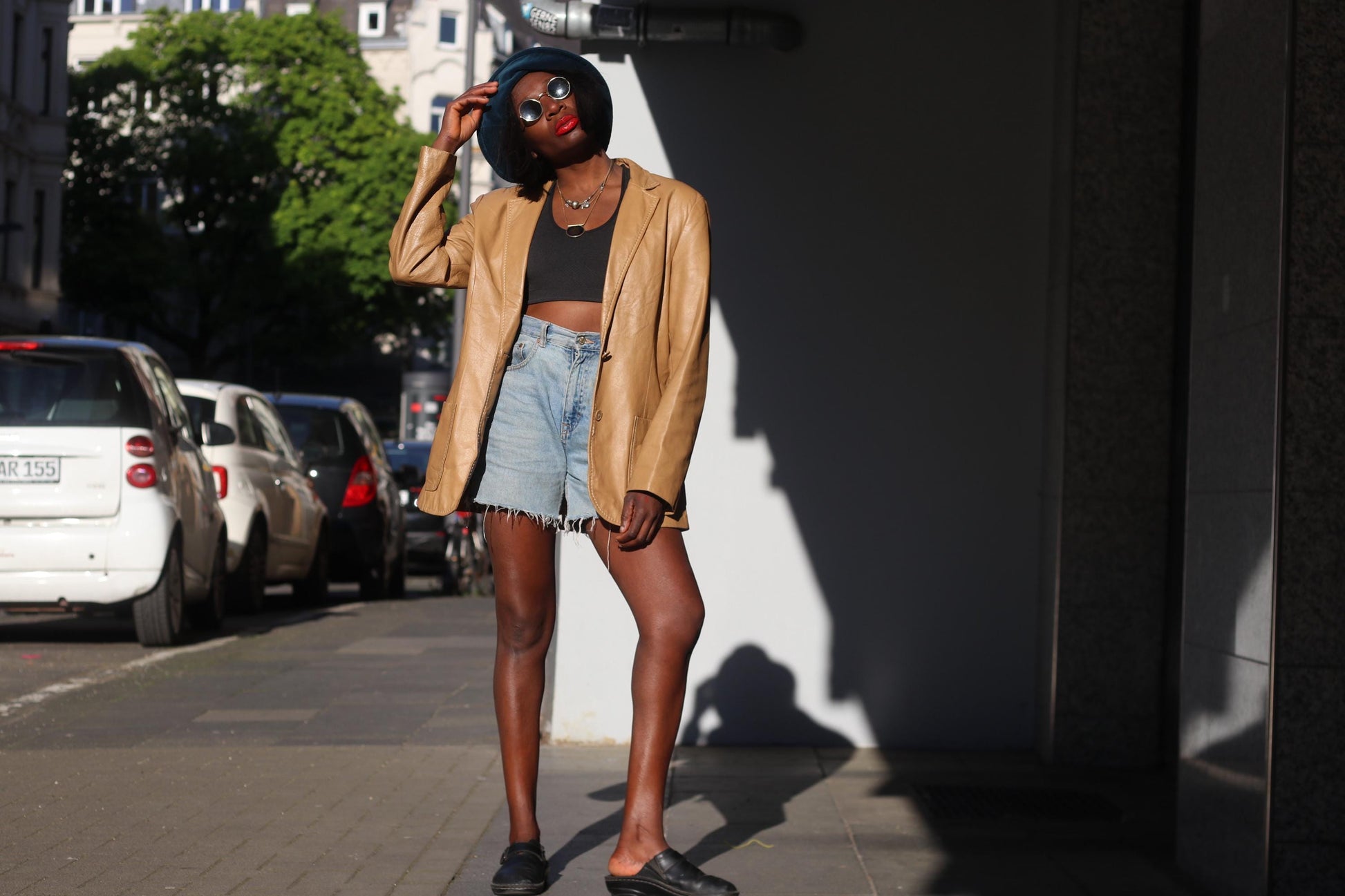 Vintage Leather Blazer Tan Brown Oversized Leather Jacket 90s Minimalist Coat