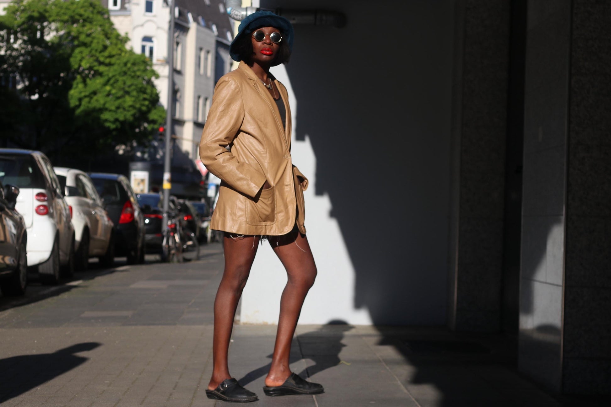 Vintage Leather Blazer Tan Brown Oversized Leather Jacket 90s Minimalist Coat