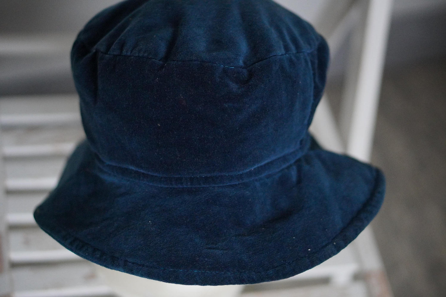 Blue Velvet Bucket Hat Vintage 90s Soft Cotton Navy Sun Hat 57cm Small Brim