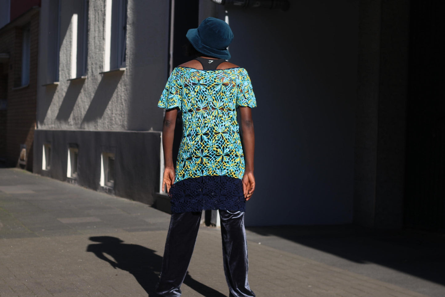 Blue Velvet Bucket Hat Vintage 90s Soft Cotton Navy Sun Hat 57cm Small Brim