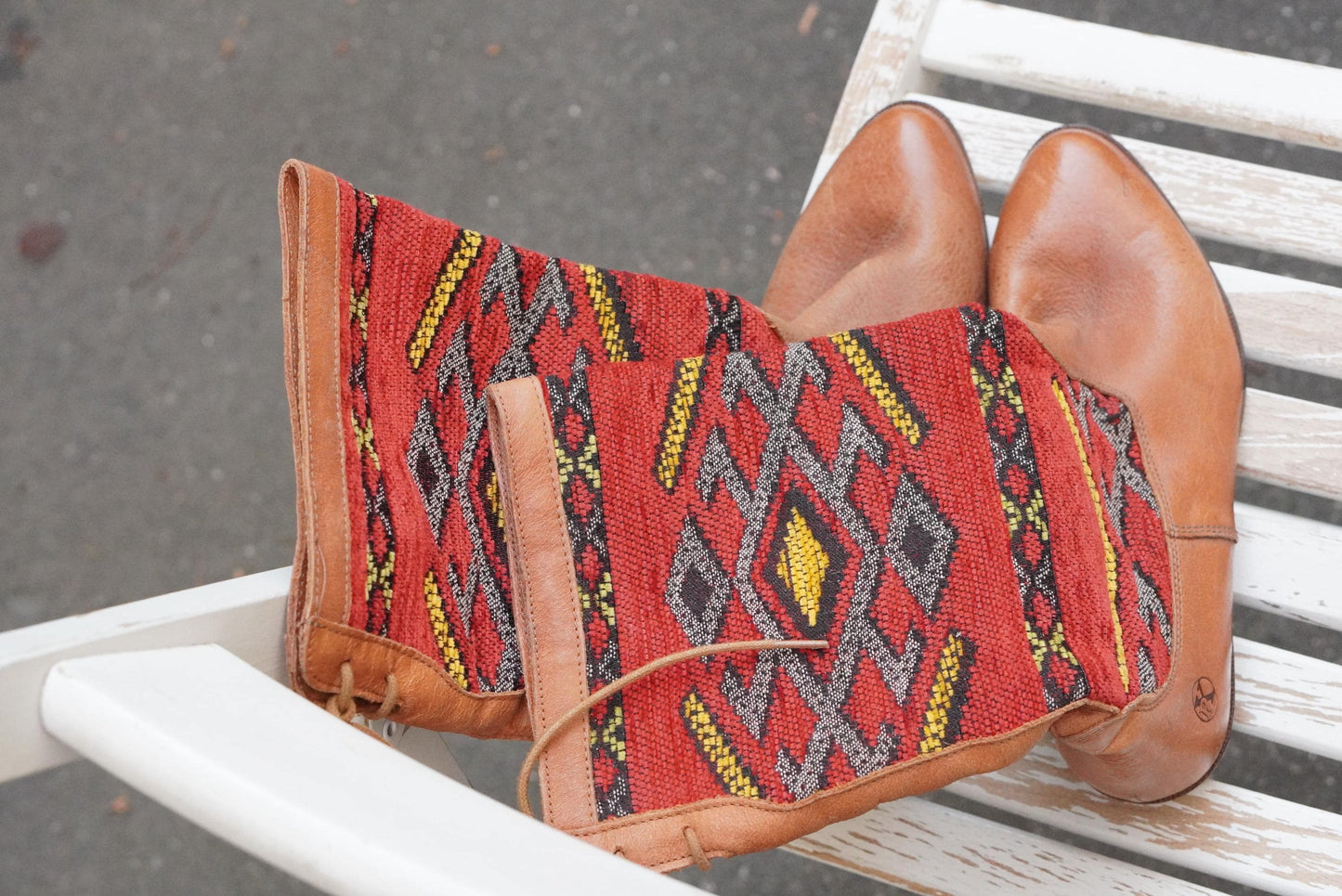Vintage Kilim Leather Boots | Handwoven Wool Boho Western Shoes (EU 36)