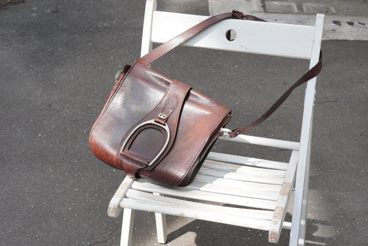 Vintage Leather Saddle Bag Stirrup Buckle Equestrian Shoulder Bag Brown Crossbody
