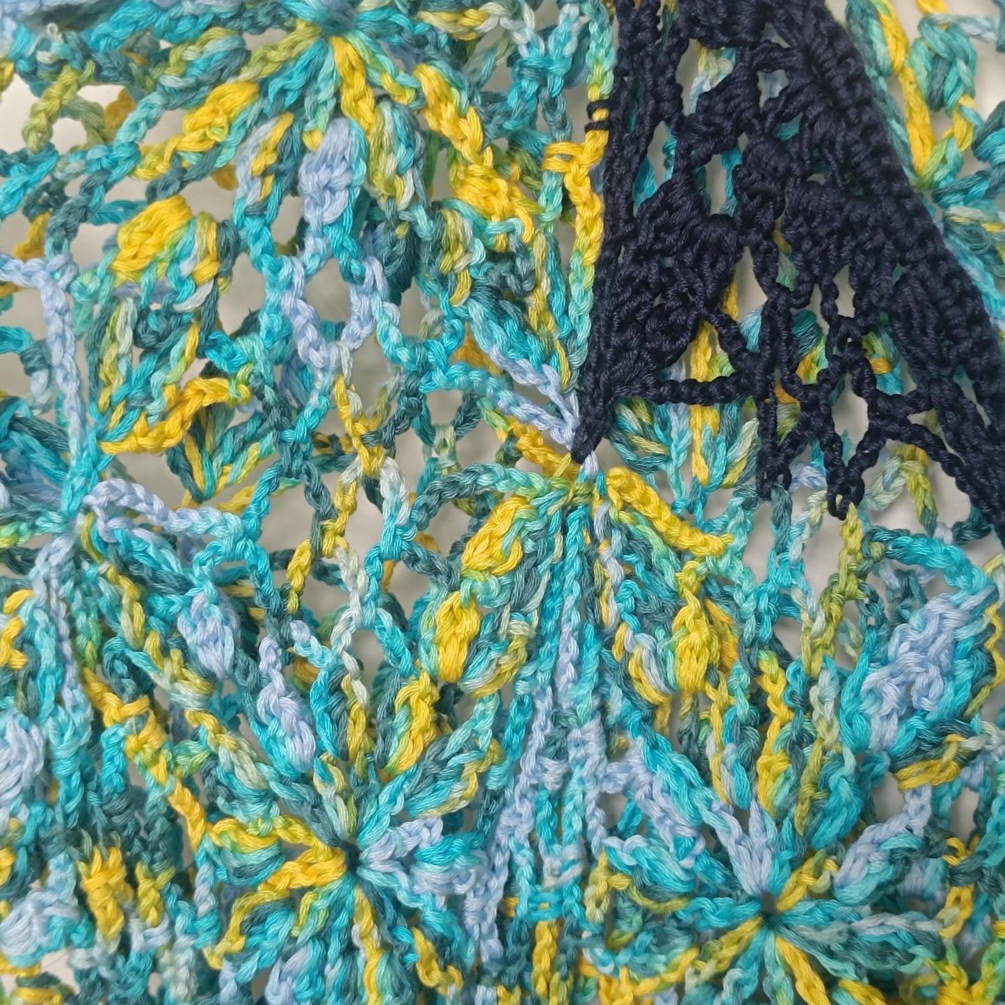 Crochet Lace Tunic Vintage Boho Floral Knit Top Turquoise Yellow Mesh Beach Coverup