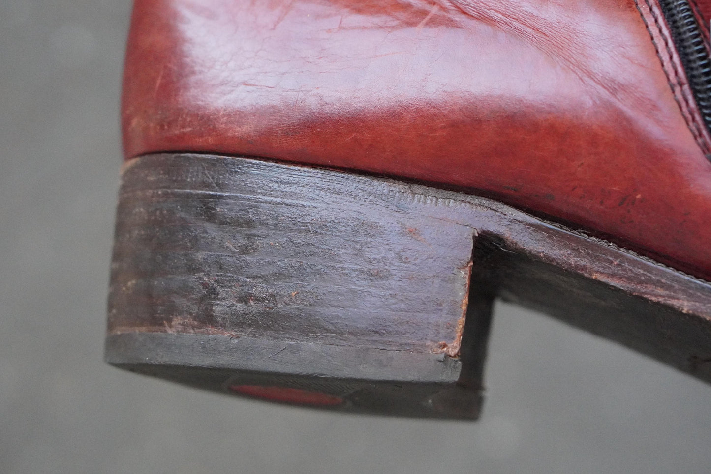 Vintage Oxblood Leather Boots Mid Calf Pointed Toe Zip Up 70s Style Burgundy