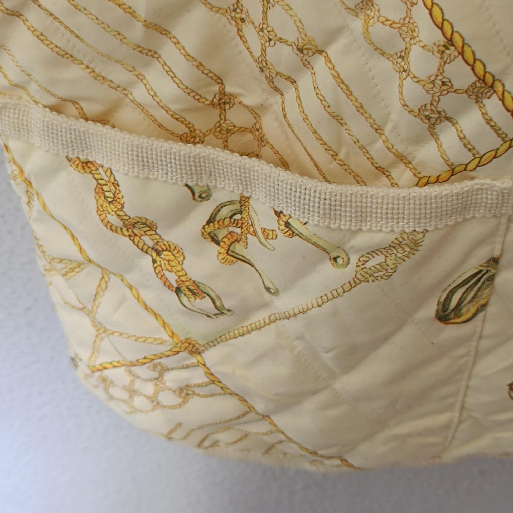 Vintage Quilted Nautical Vest Oversized Sleeveless Jacket Pale Yellow Gold Chain Print