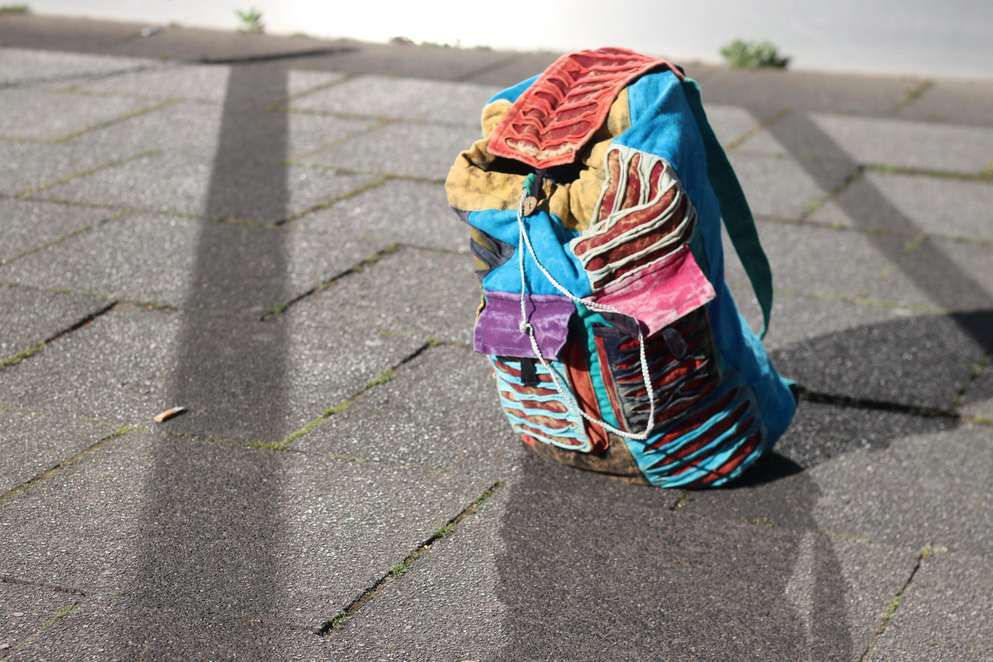 Vintage Artisan Patchwork Backpack: Boho Textile Rucksack, Festival Hippie Bag