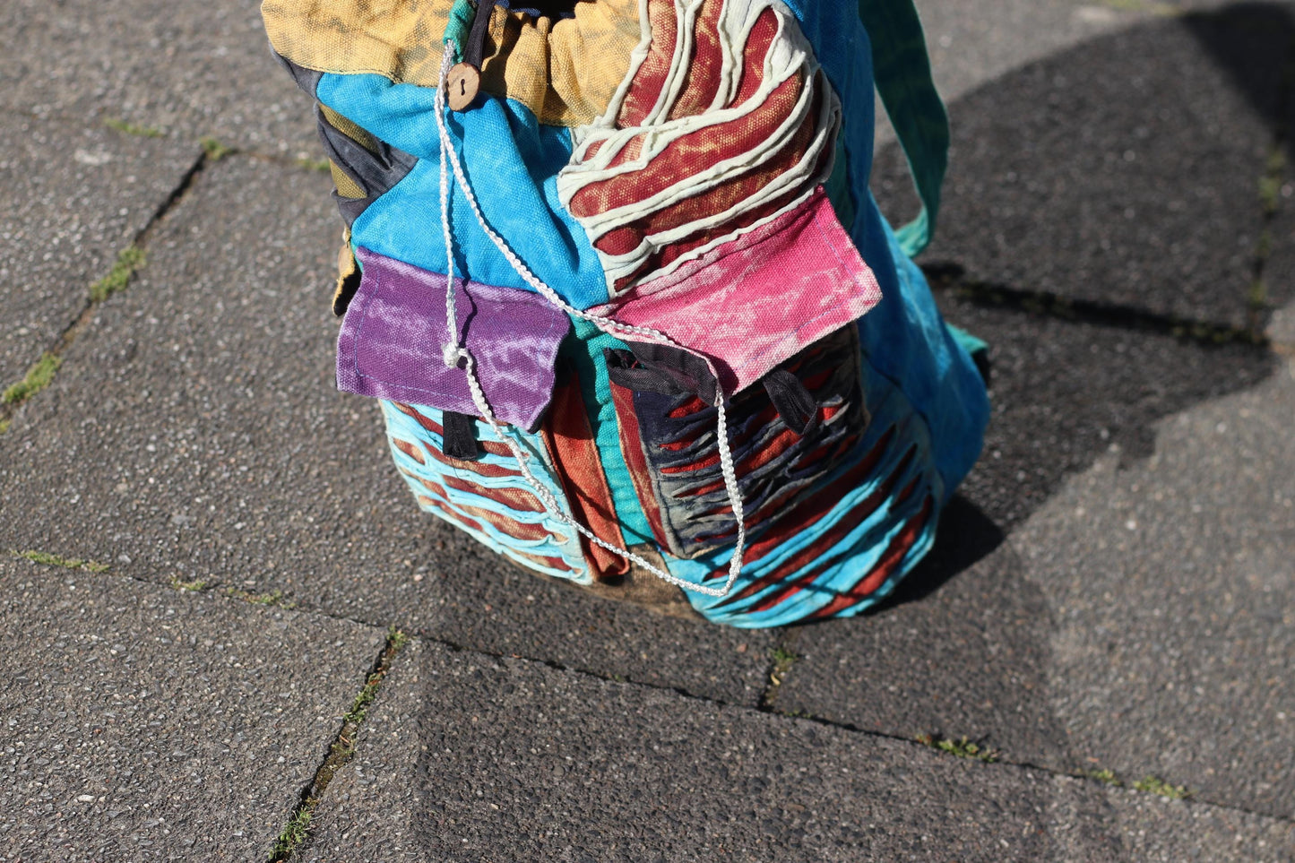 Vintage Artisan Patchwork Backpack: Boho Textile Rucksack, Festival Hippie Bag