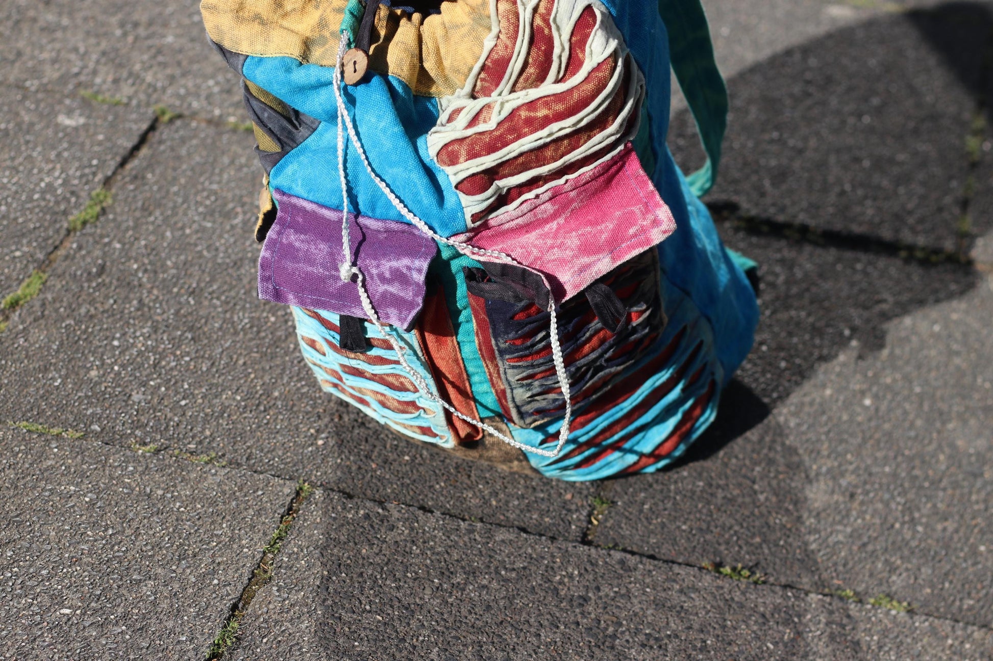 Vintage Artisan Patchwork Backpack: Boho Textile Rucksack, Festival Hippie Bag
