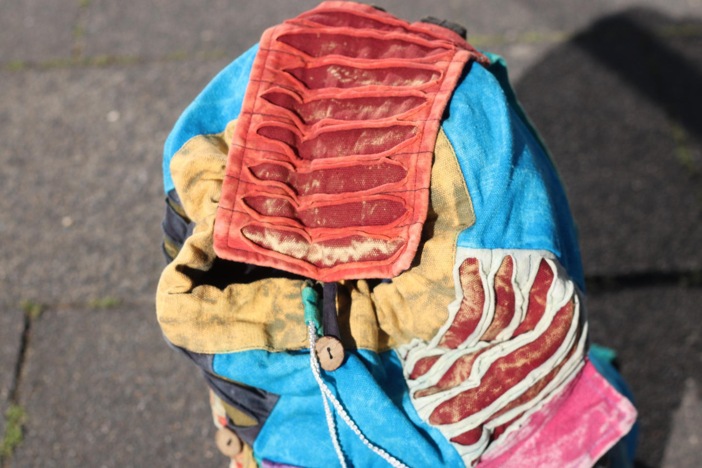 Vintage Artisan Patchwork Backpack: Boho Textile Rucksack, Festival Hippie Bag