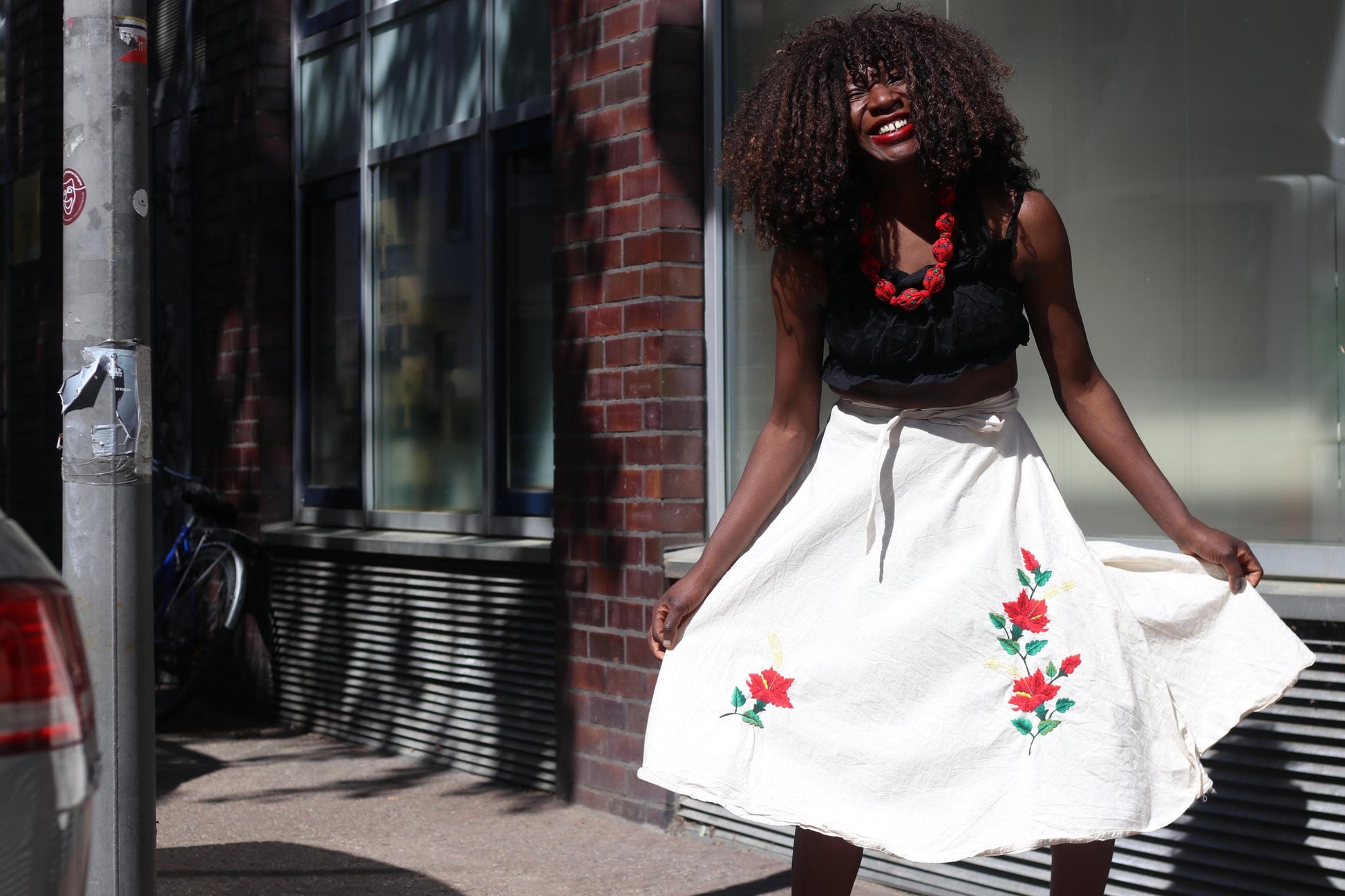Vintage Embroidered Wrap Skirt White Cotton Floral Midi Skirt Boho Summer A-Line
