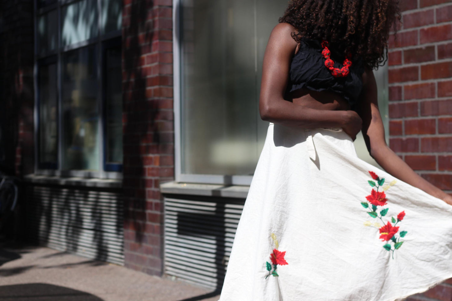Vintage Embroidered Wrap Skirt White Cotton Floral Midi Skirt Boho Summer A-Line