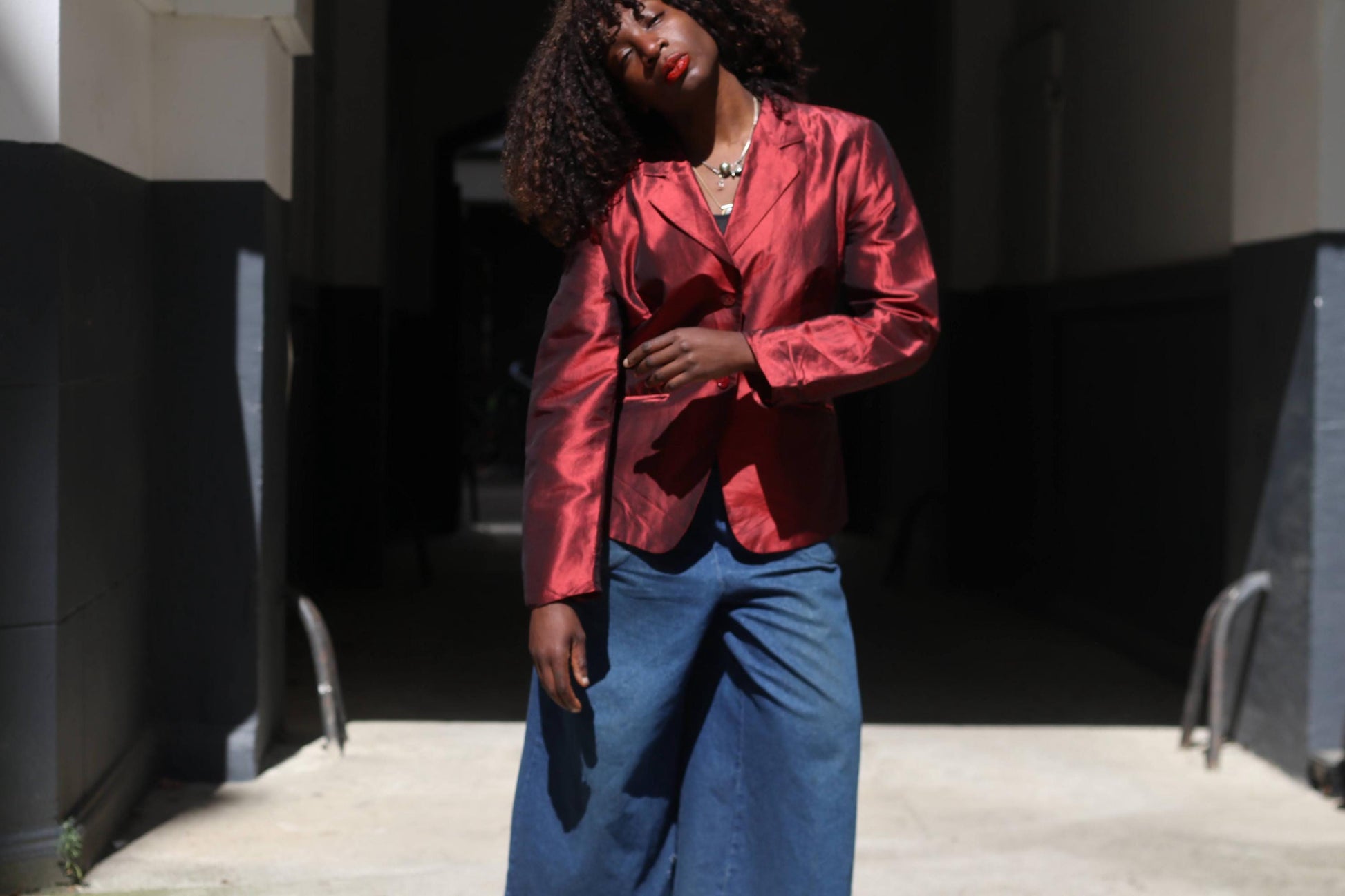 Apriori Vintage 90s Raw Silk Blazer Red Burgundy Iridescent Jacket Women’s Size L