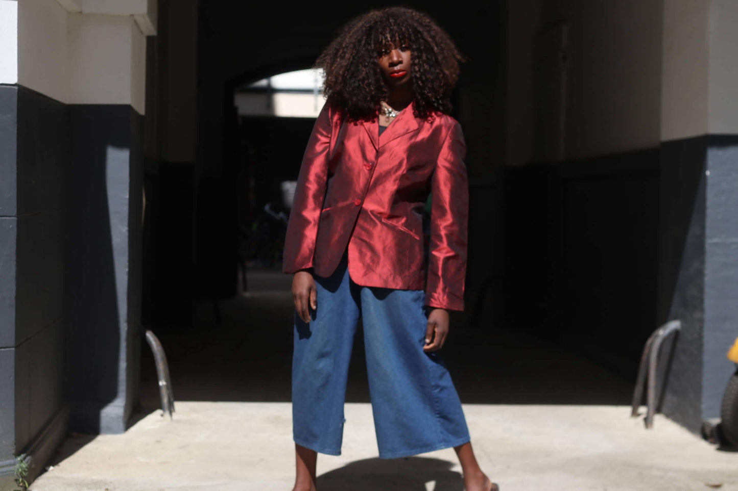 Apriori Vintage 90s Raw Silk Blazer Red Burgundy Iridescent Jacket Women’s Size L