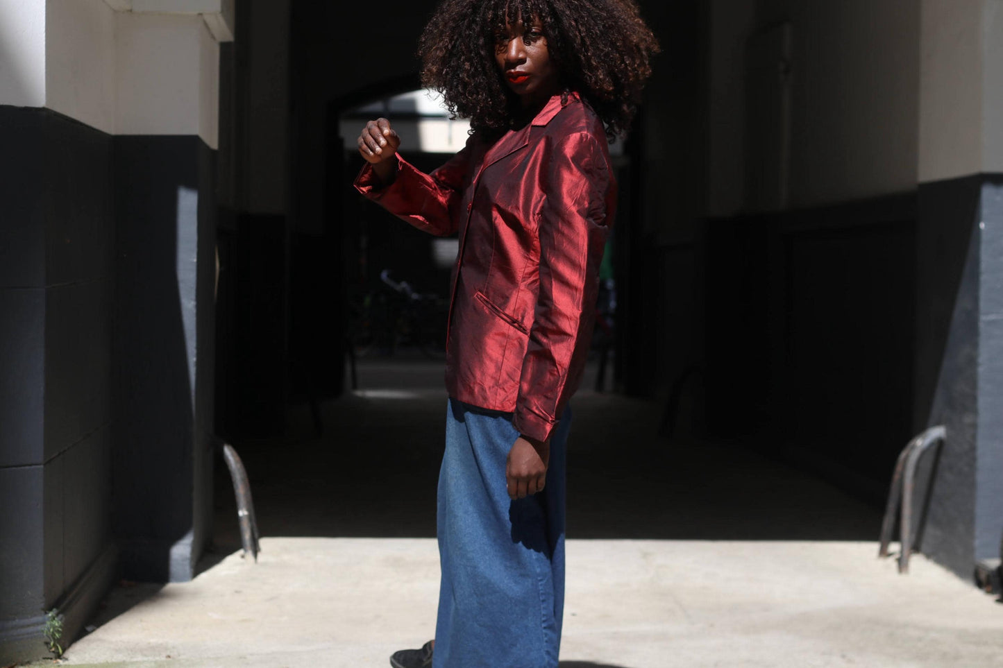 Apriori Vintage 90s Raw Silk Blazer Red Burgundy Iridescent Jacket Women’s Size L
