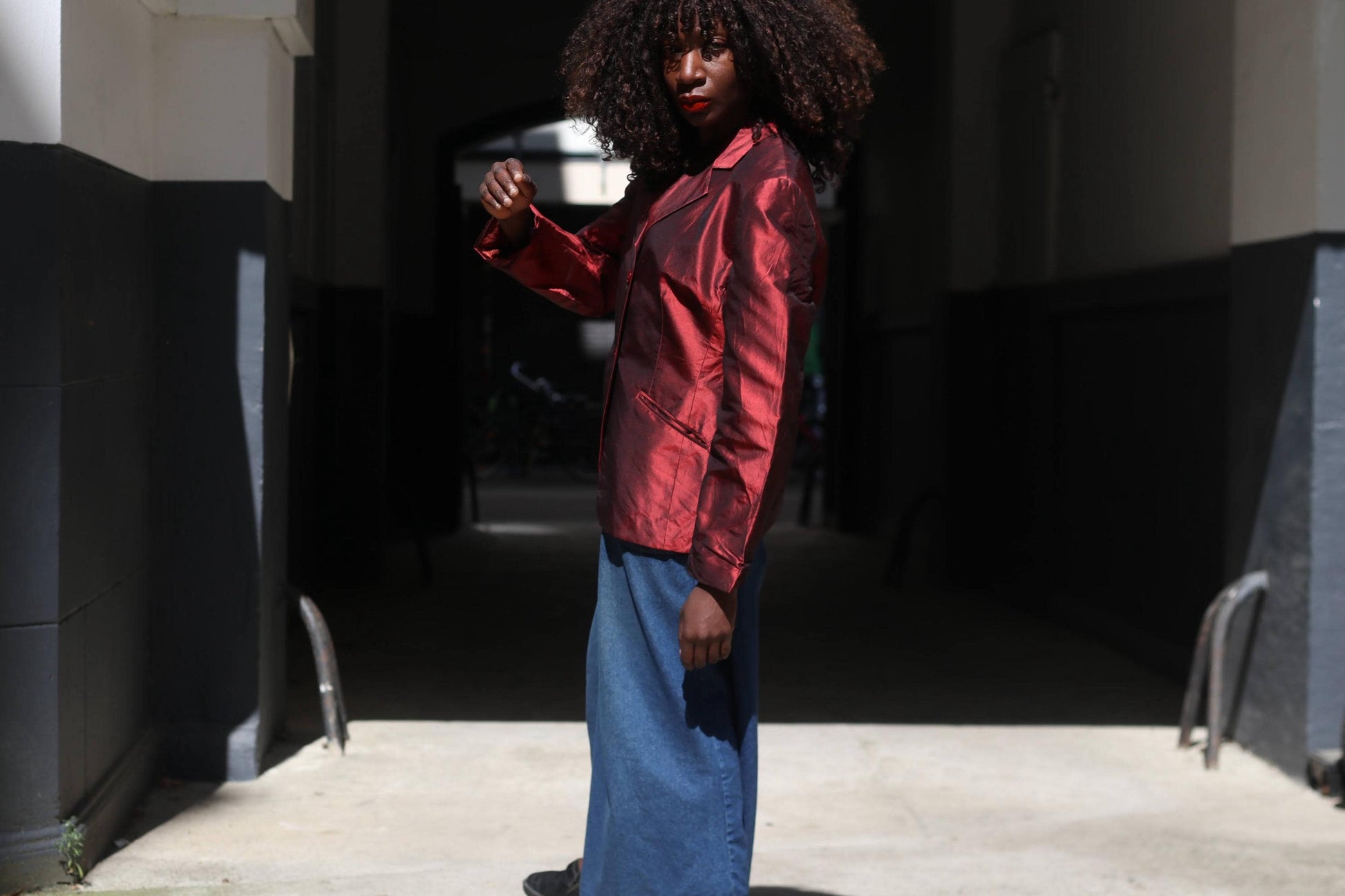 Apriori Vintage 90s Raw Silk Blazer Red Burgundy Iridescent Jacket Women’s Size L
