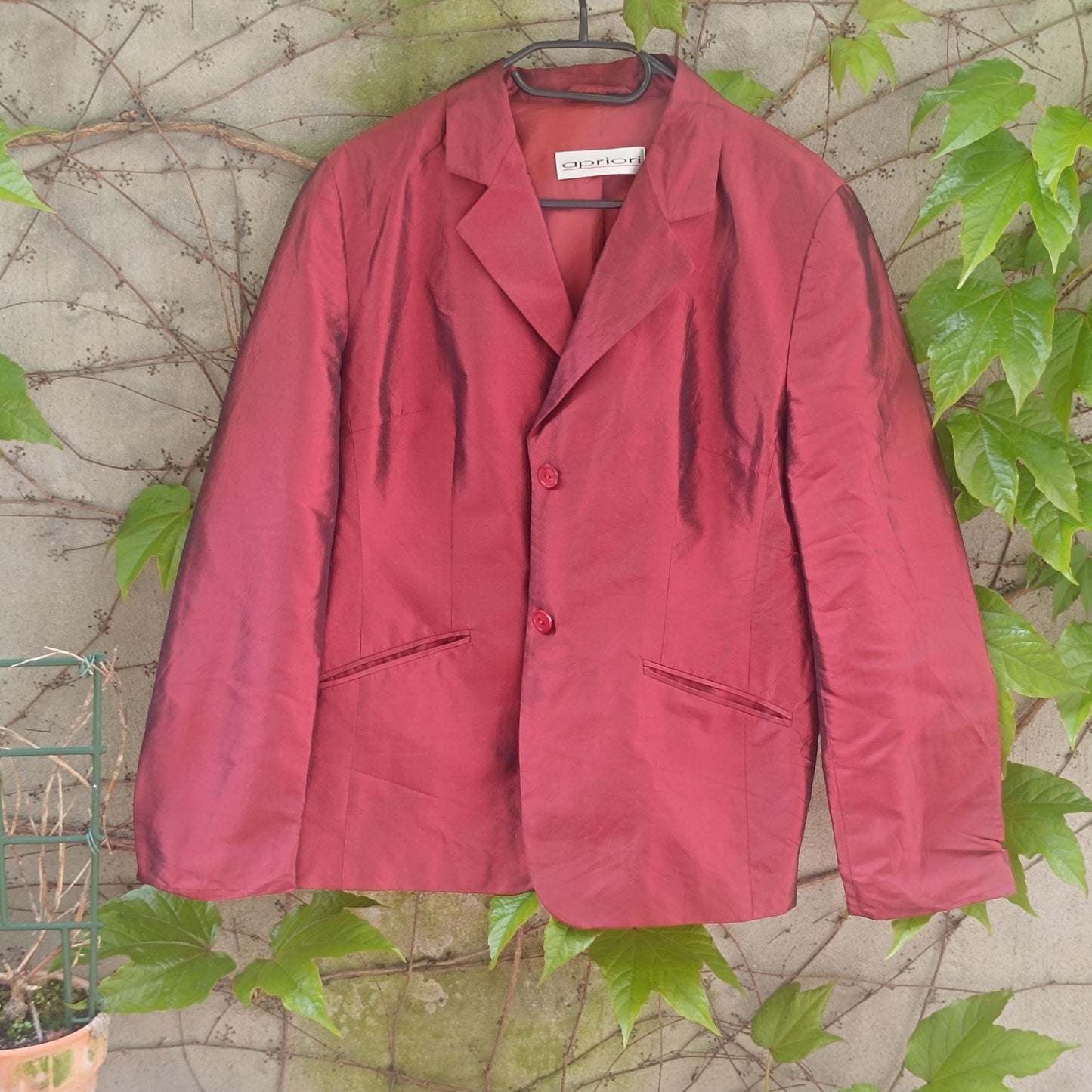 Apriori Vintage 90s Raw Silk Blazer Red Burgundy Iridescent Jacket Women’s Size L
