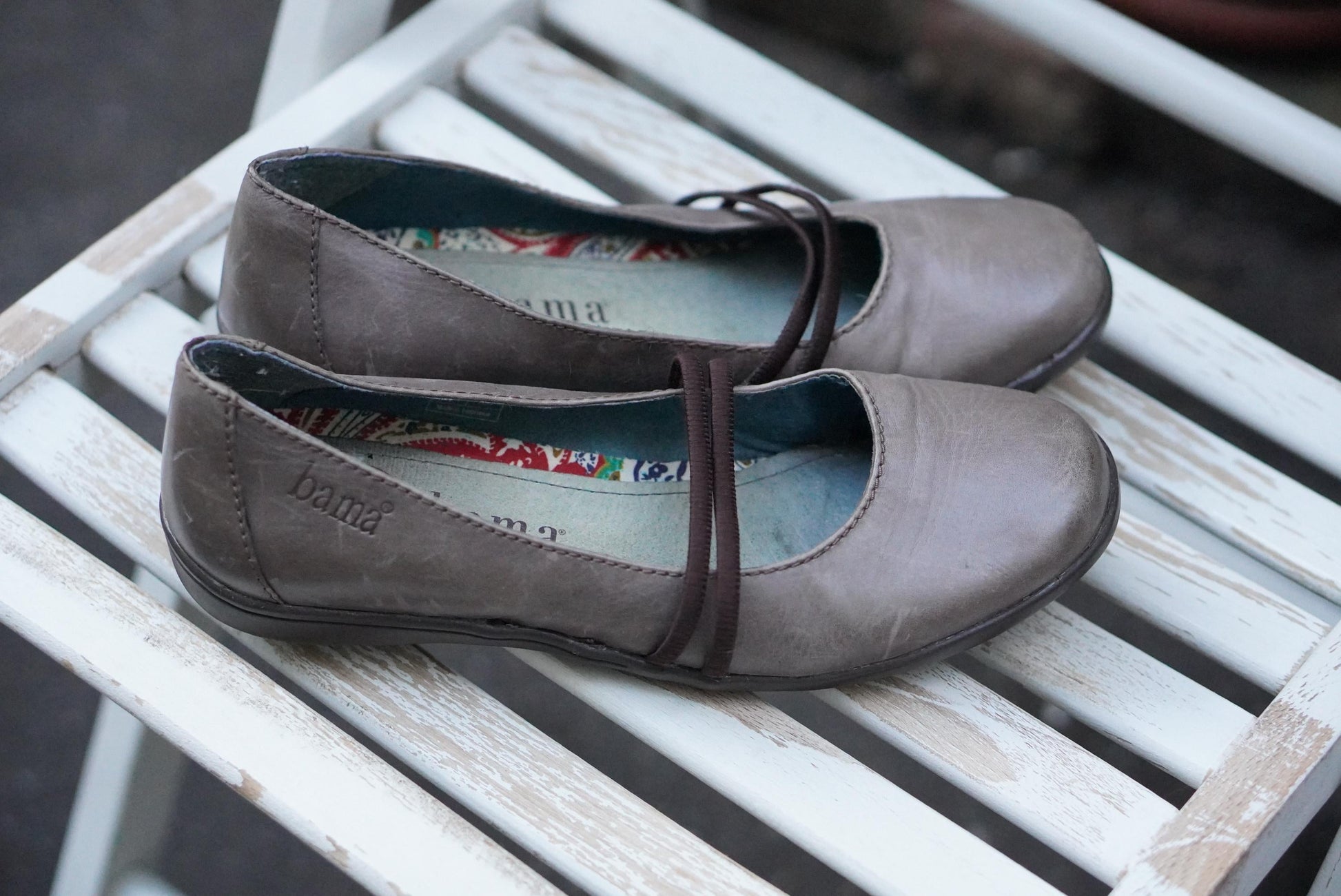 Vintage Leather Ballet Flats Size 39 |Gray Mary Jane Shoes Comfort Slip On Shoes