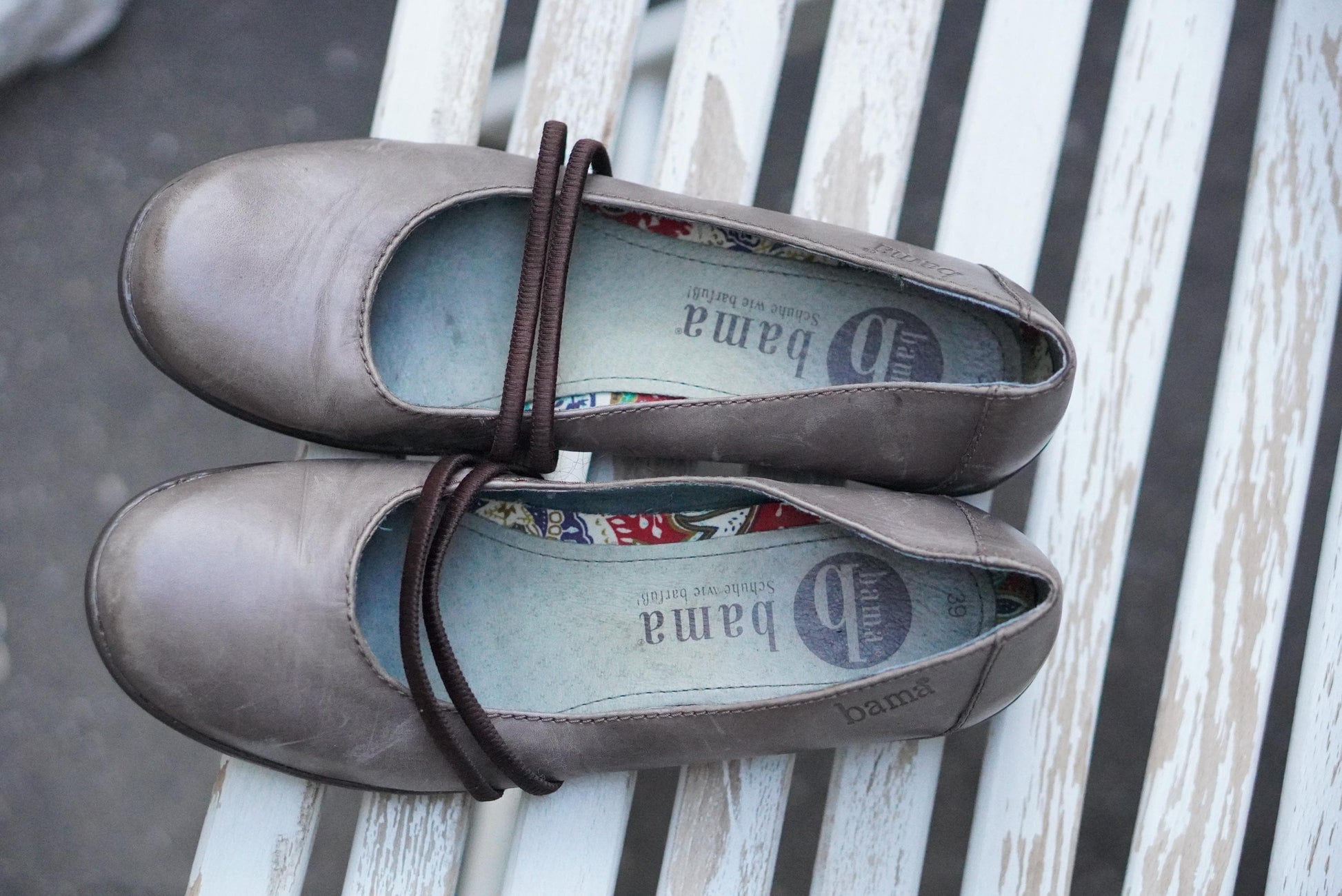 Vintage Leather Ballet Flats Size 39 |Gray Mary Jane Shoes Comfort Slip On Shoes