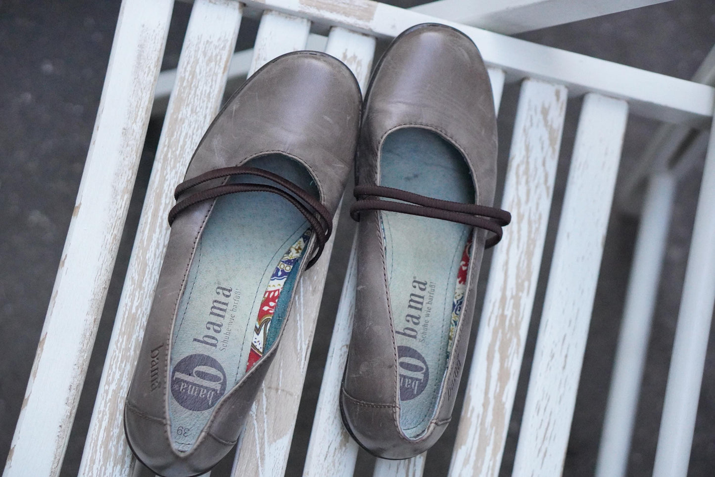 Vintage Leather Ballet Flats Size 39 |Gray Mary Jane Shoes Comfort Slip On Shoes