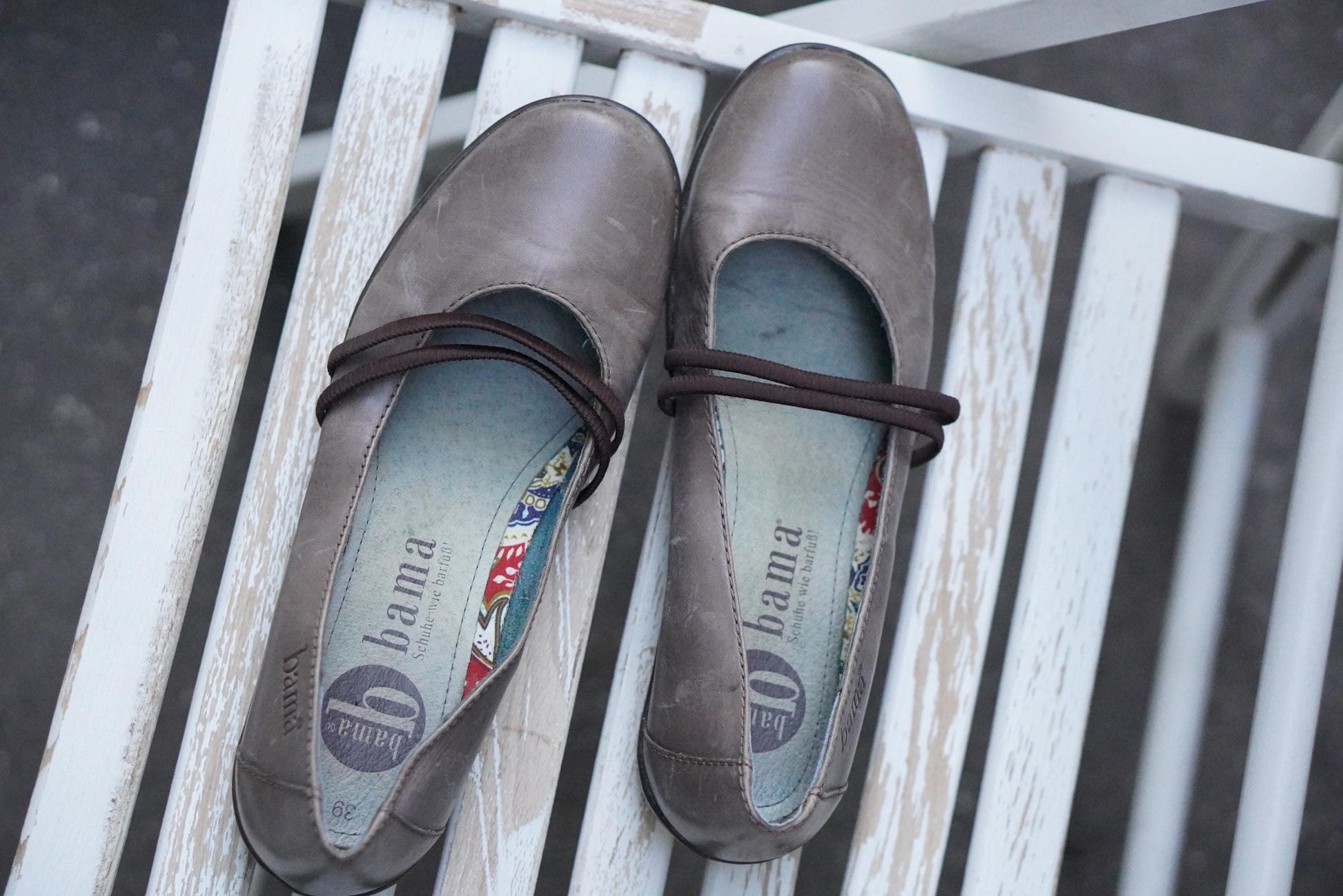 Vintage Leather Ballet Flats Size 39 |Gray Mary Jane Shoes Comfort Slip On Shoes