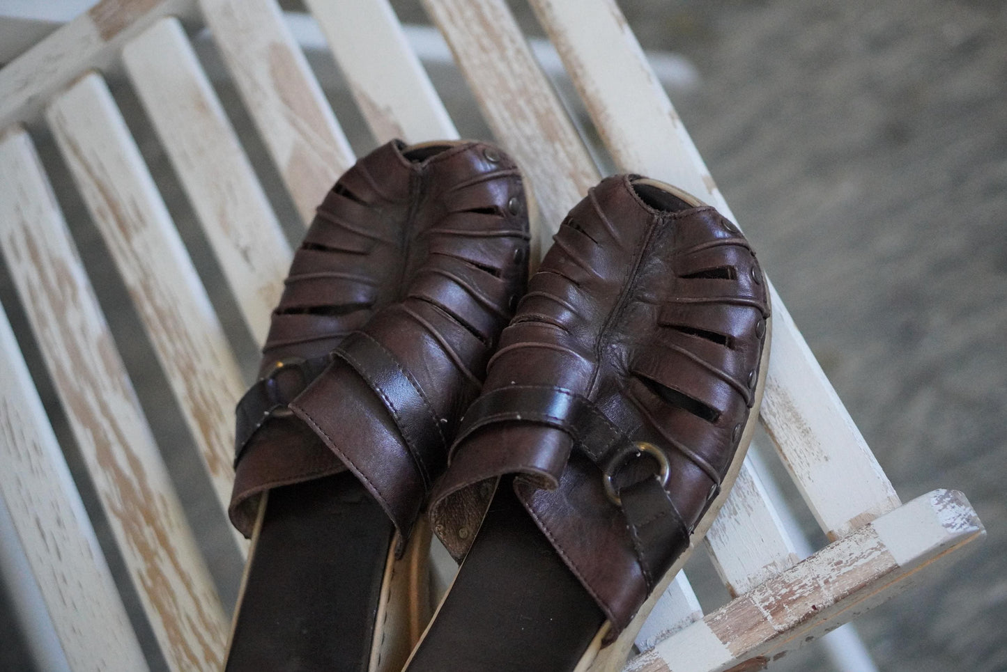 Vintage Rieker Brown Leather Clogs Mules 90s Boho Wooden Sole Shoes Size 38 EU