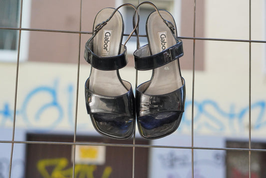 Gabor Vintage 90s Black Patent Leather Sandals Block Heel Slingback UK 4.5 EU 37.5