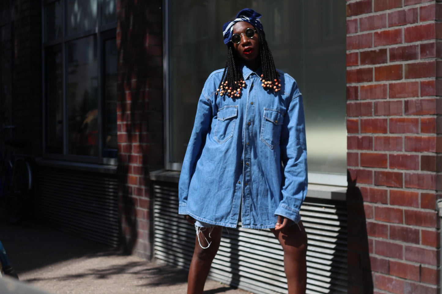 Vintage 80s Denim Shirt Oversized Blue Jean Jacket Long Sleeve Streetwear Medium