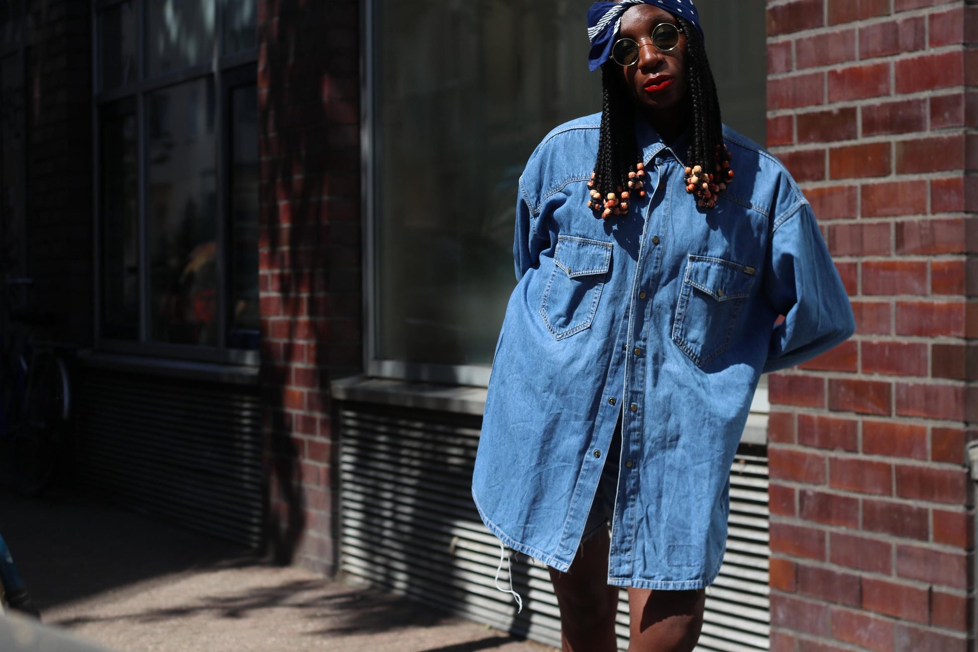 Vintage 80s Denim Shirt Oversized Blue Jean Jacket Long Sleeve Streetwear Medium