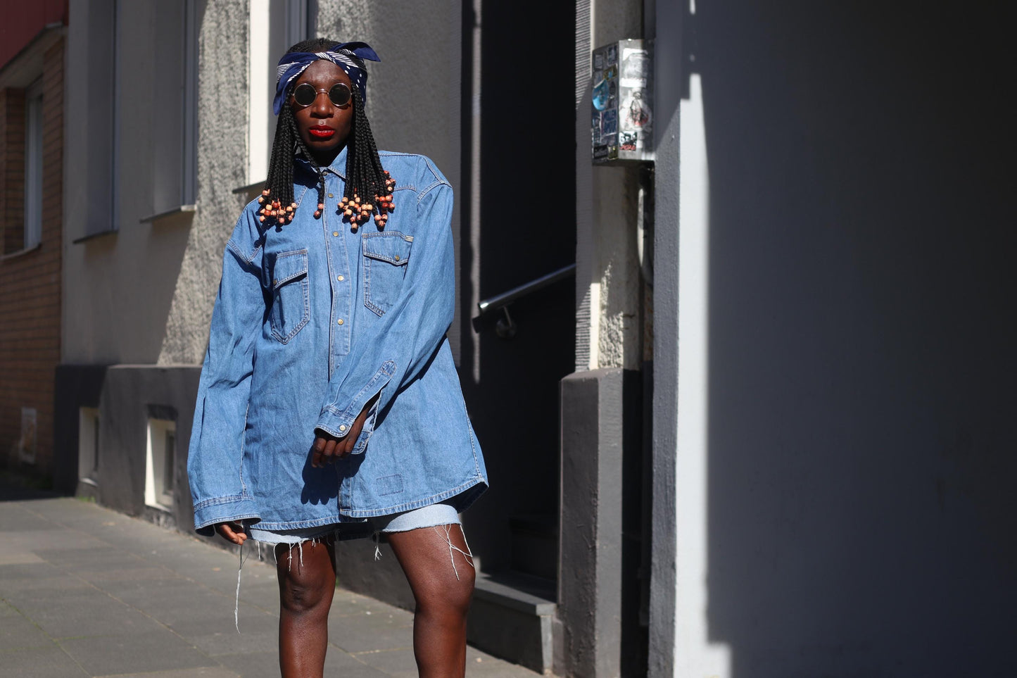 Vintage 80s Denim Shirt Oversized Blue Jean Jacket Long Sleeve Streetwear Medium